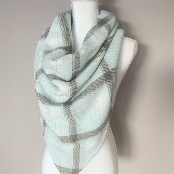 Blue & Grey Plaid Triangle Scarf - Picture 2 of 2